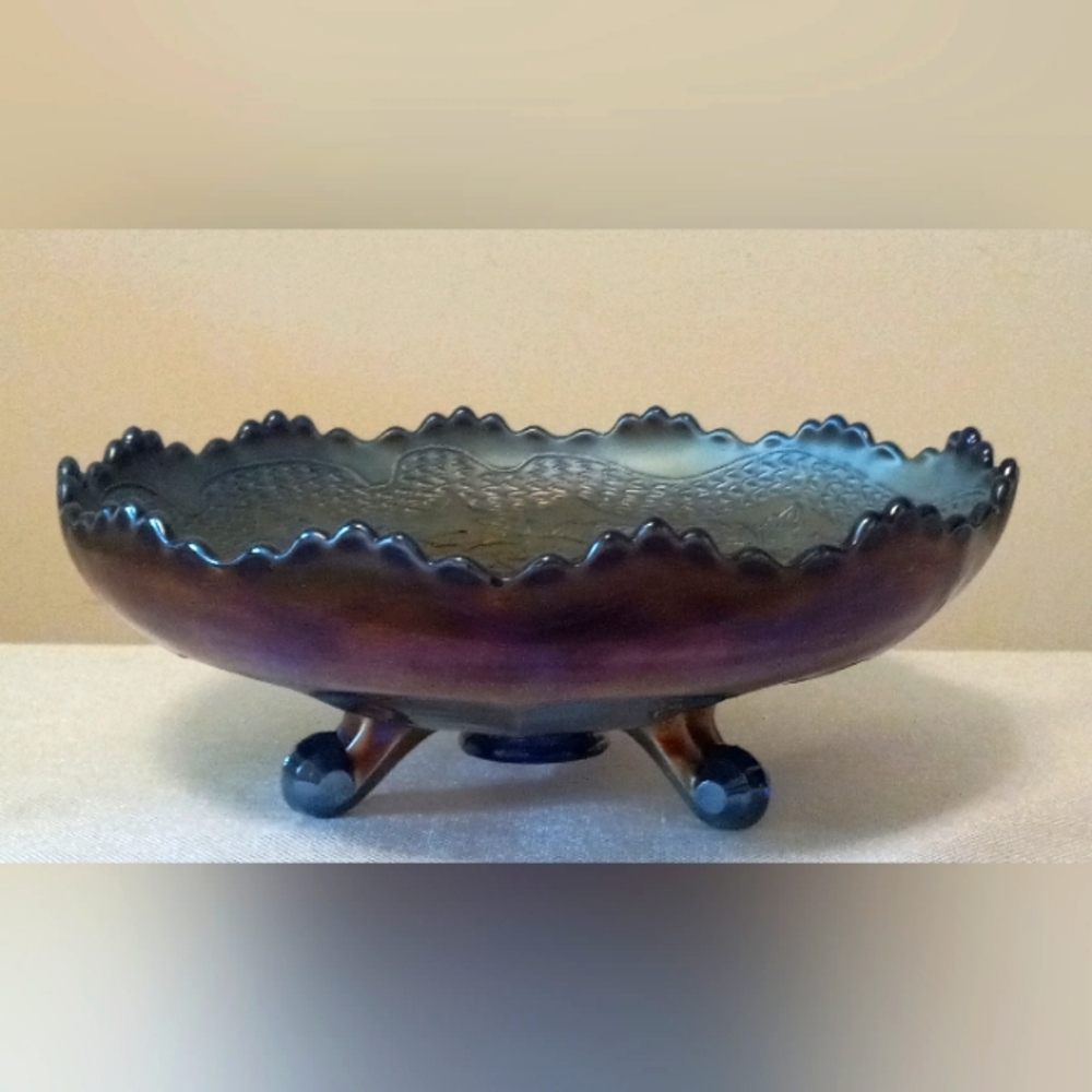 Antique Fenton Two Flowers Pattern Amethyst Fruit Bowl
